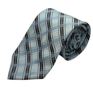 Luciano Barbera Wide Blue Plaid Check Silk Necktie 3.75” Width 58” Length